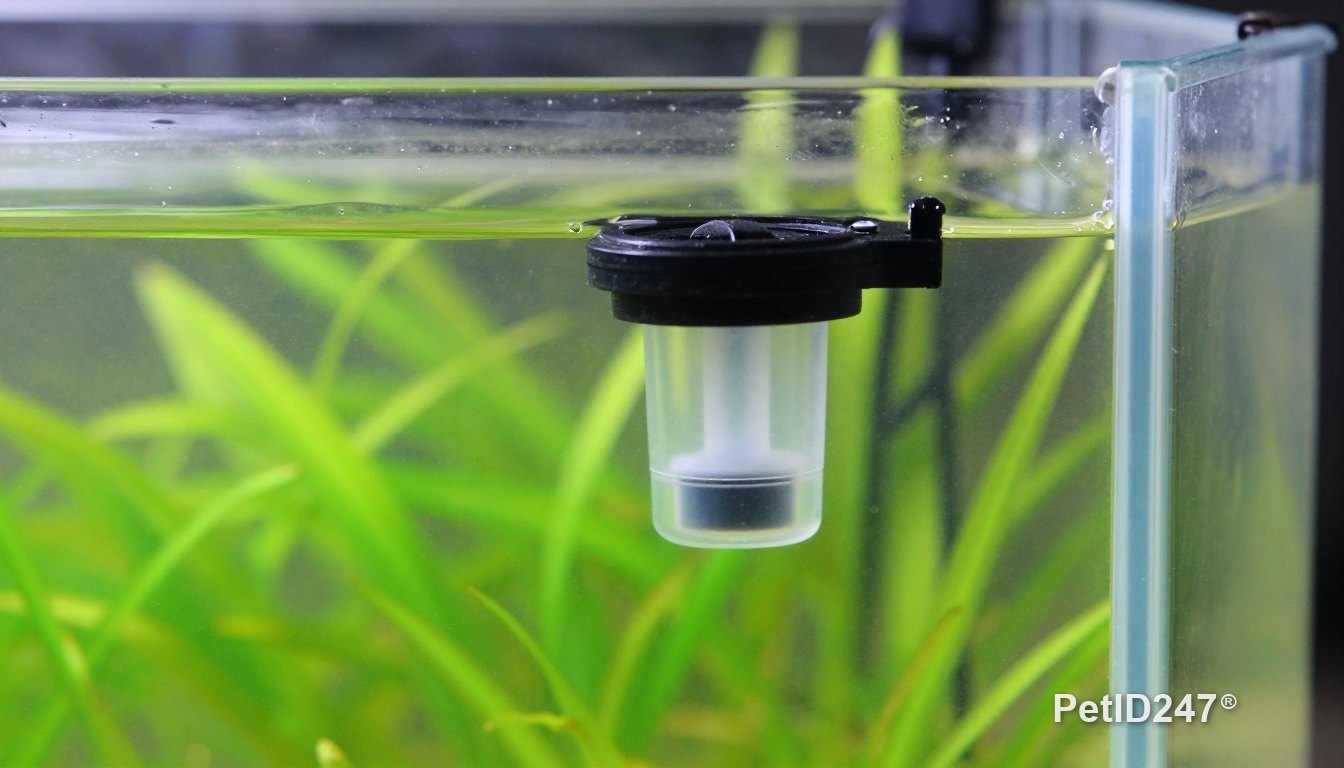 Automatic fish feeder mounted on the tank rim