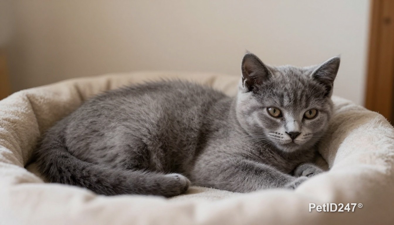 Kitten resting in a soft bed