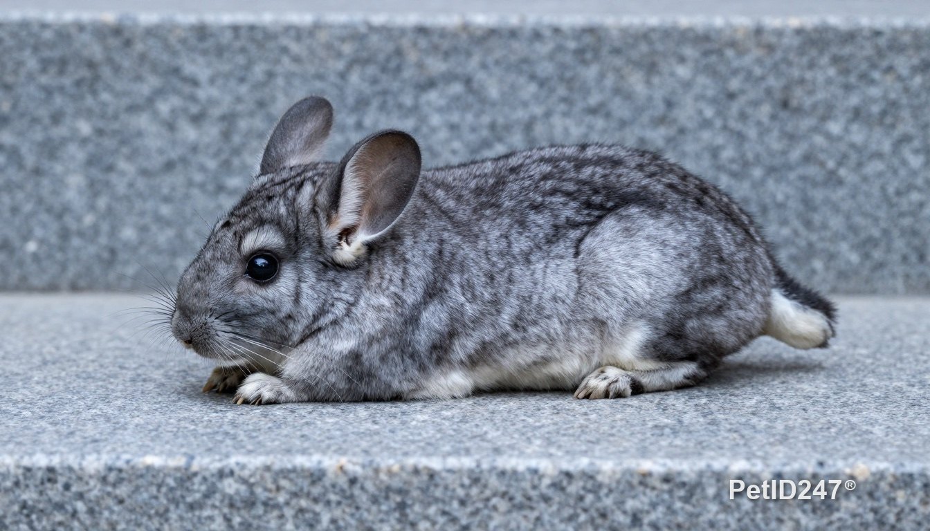 Chinchilla lying on a cool granite slab