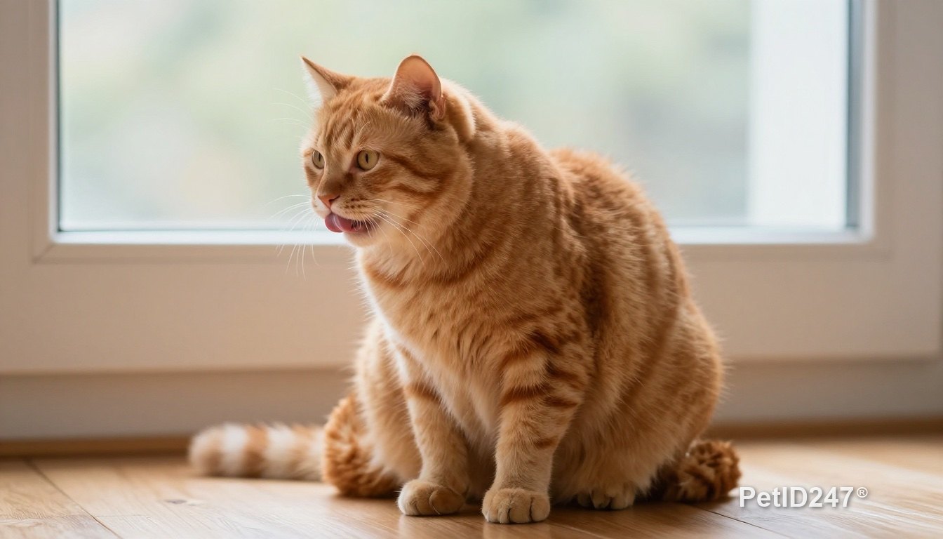 Mèo cam ngồi liếm mép