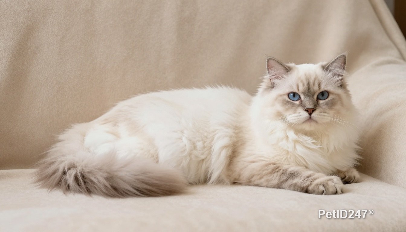 Clean long-haired cat resting on a blanket