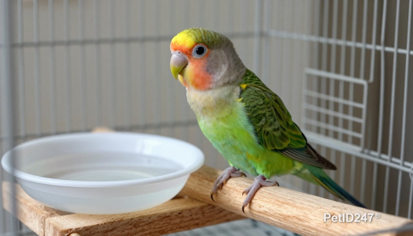 Lovebird on a freshly cleaned perch