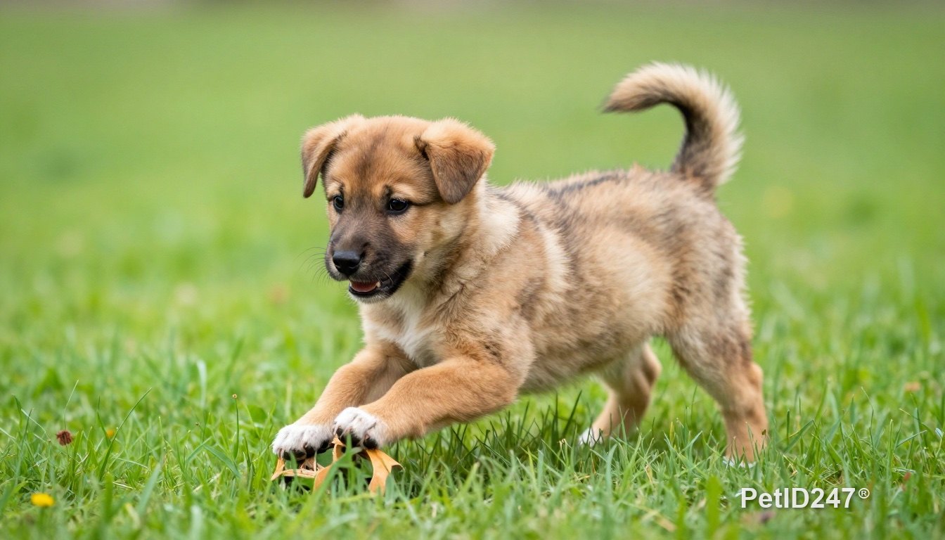 Puppy playing on a lawn