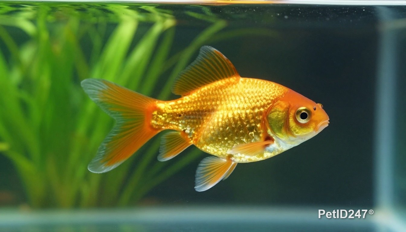 Healthy goldfish swimming in a clean tank
