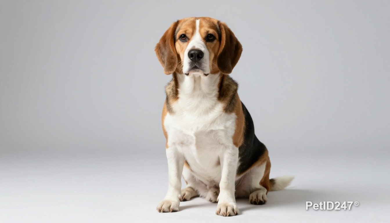Chó beagle ngồi trên nền trắng