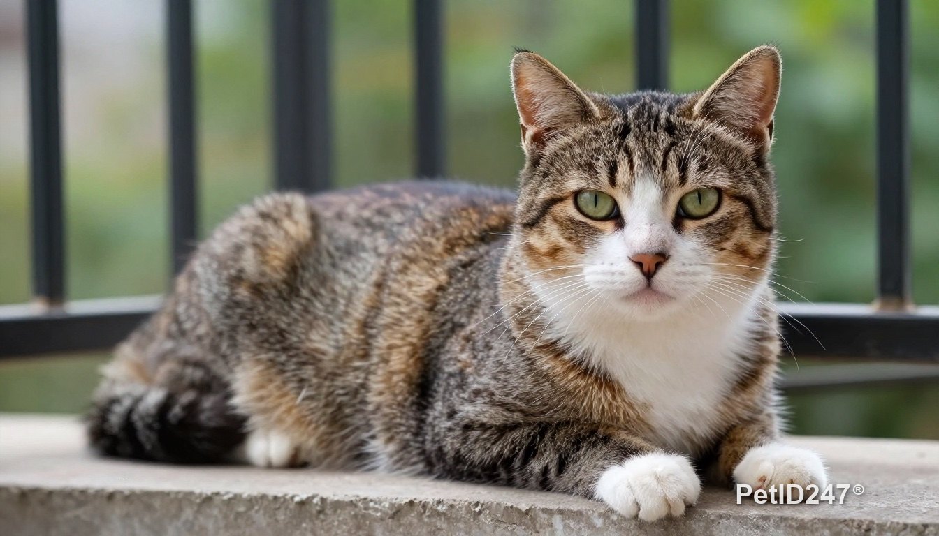 Cat on a balcony with safety netting