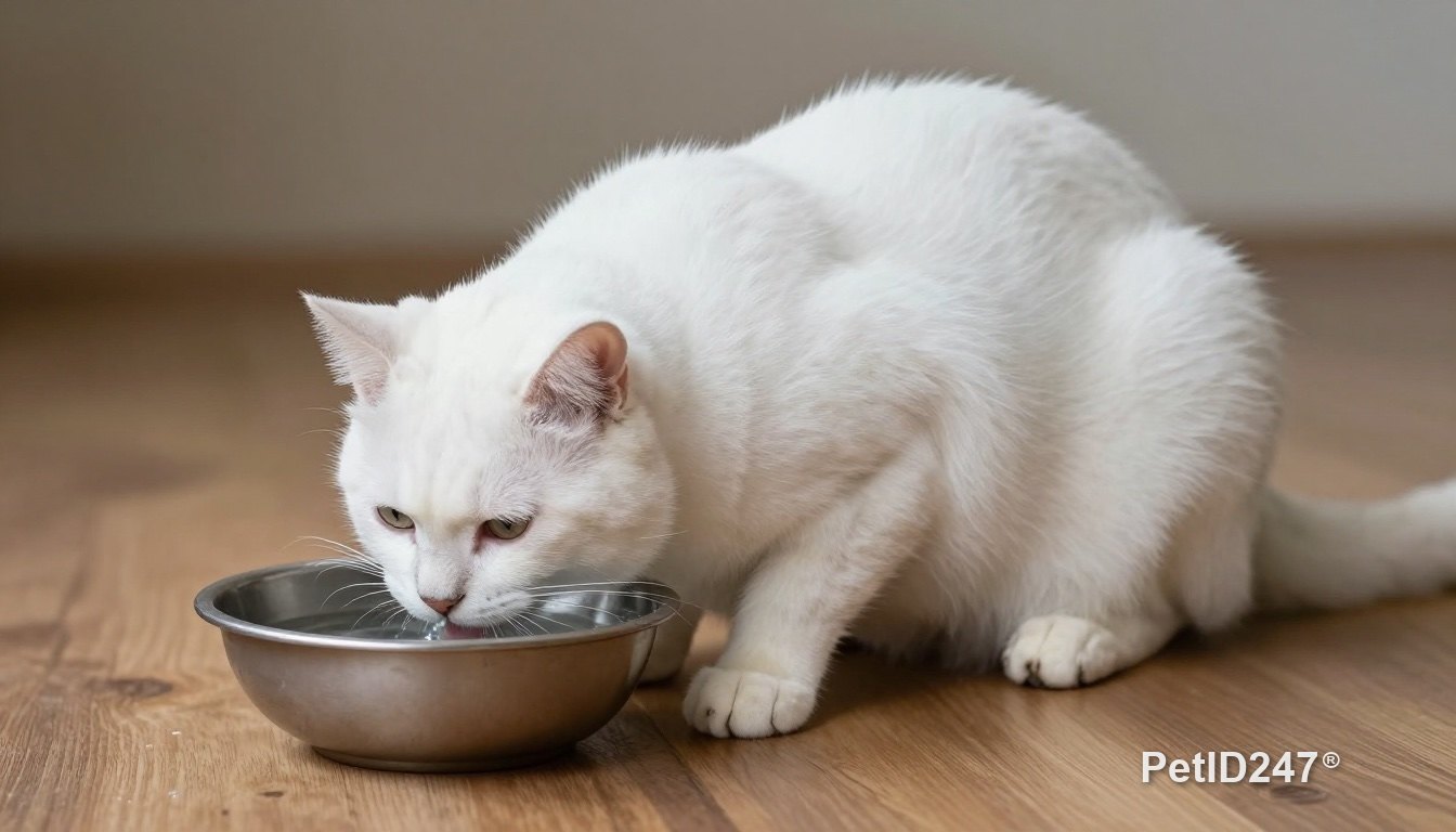 Mèo già uống nước từ bát rộng