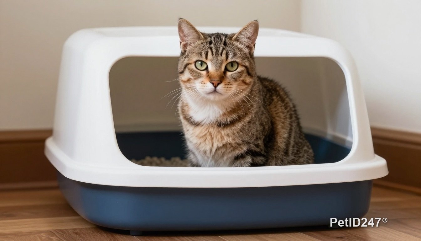 Cat sitting in a litter tray