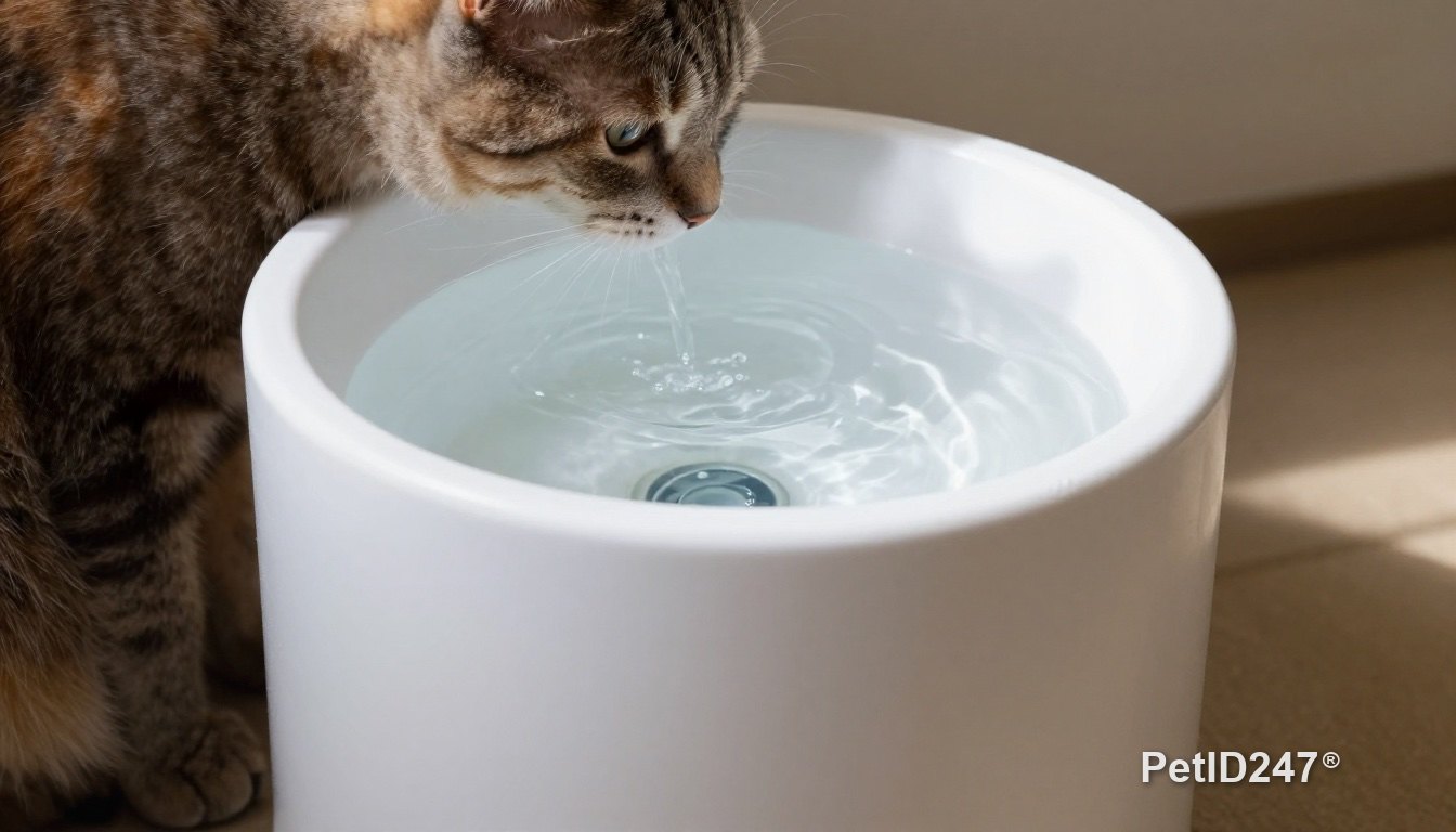 Cat drinking from a pet water fountain