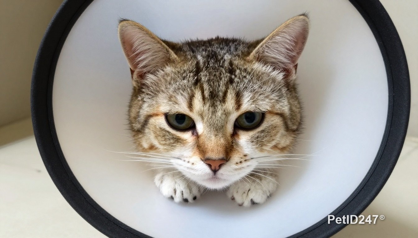 Cat wearing a recovery cone