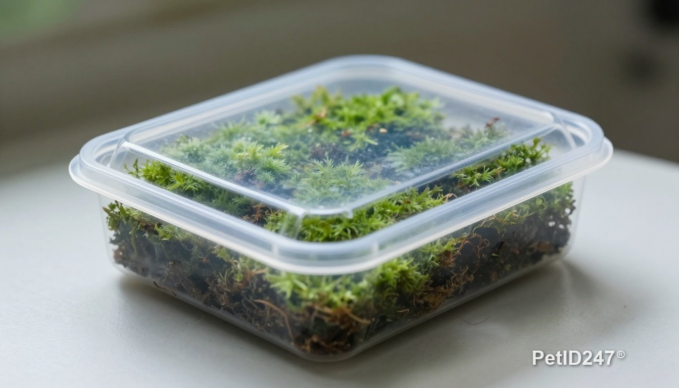 Humid hide with damp moss in a reptile enclosure
