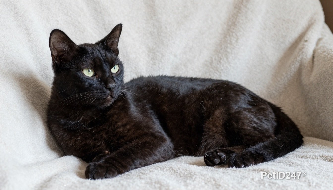 Thin elderly cat lying on a blanket