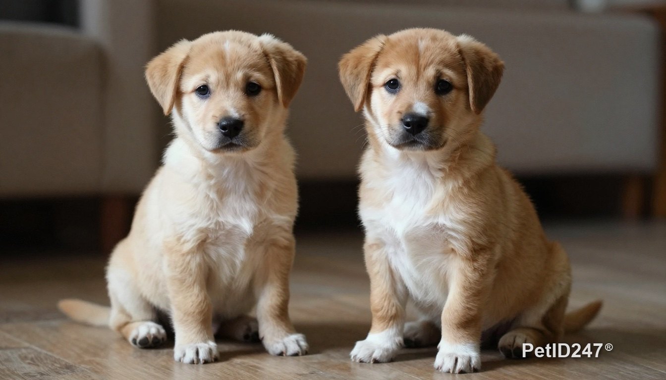 Two puppies sitting indoors