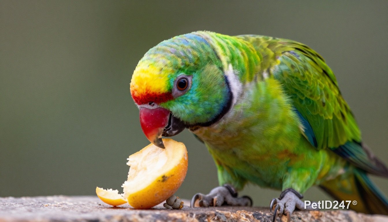 Parrot eating fruit