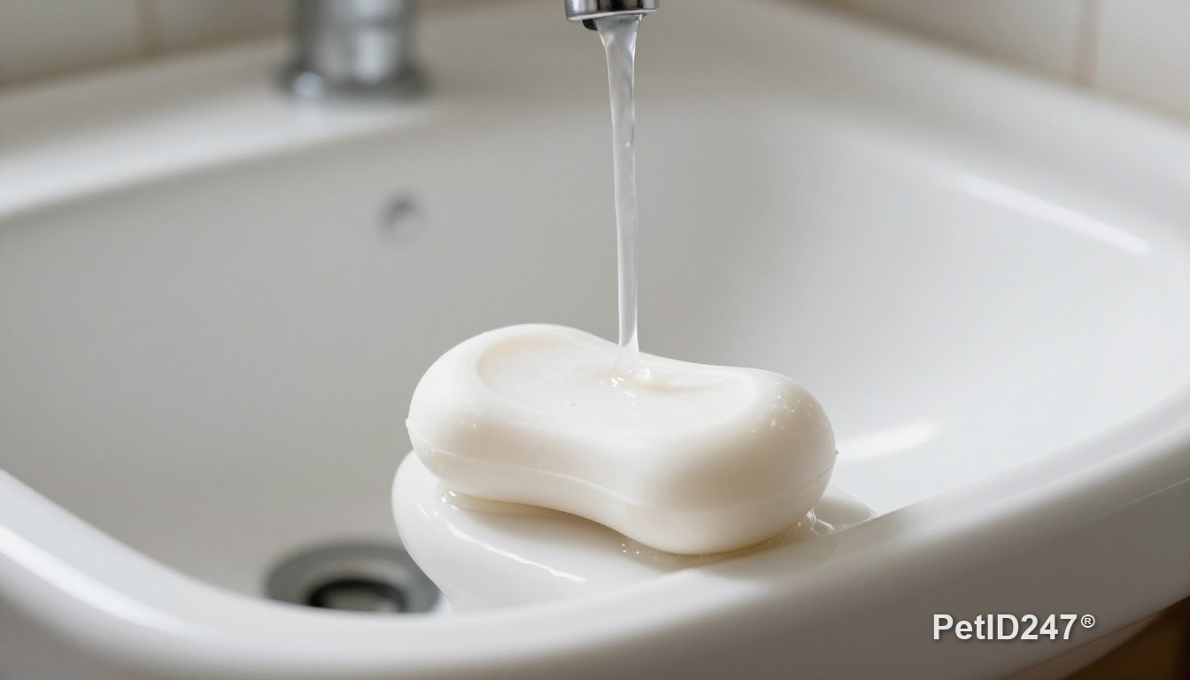 Bar of soap beside a hand-washing sink
